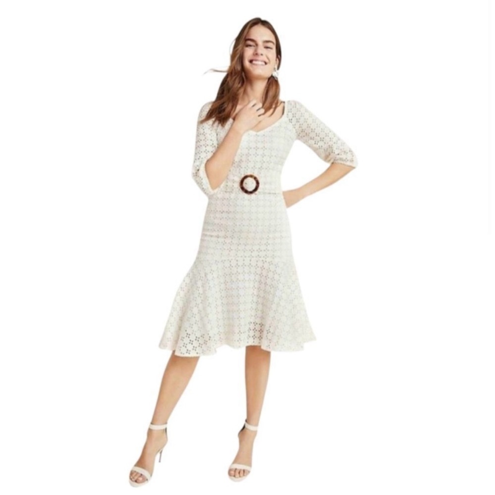 Anthropologie Maeve Ivory Linen Hi-Low Eyelet Dress